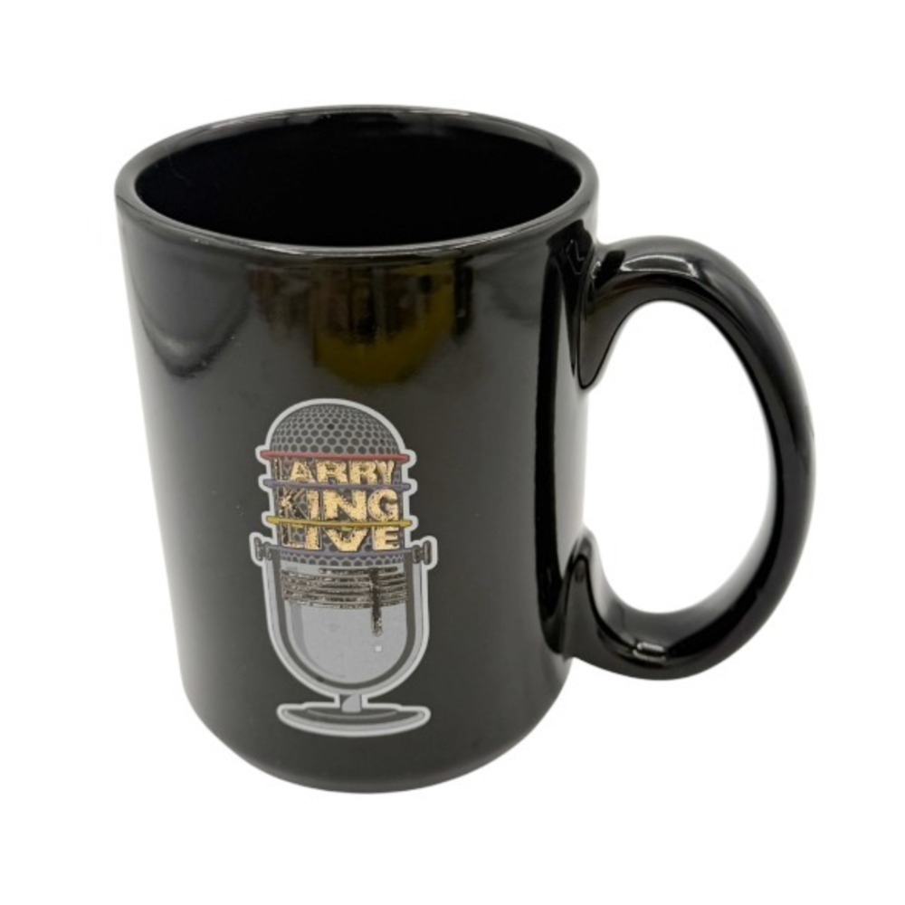 Larry King Live Mug CNN‎ TV Show Coffee Cup Black Microphone Logo Vintage 2006